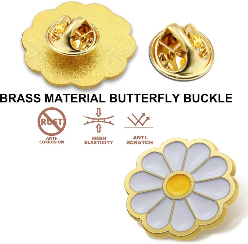 MIDE 6/12/50/100Pcs White Daisy Flower Enamel Lapel Pin 1“ -For Men Women Clothes Bags Hats - Image 2